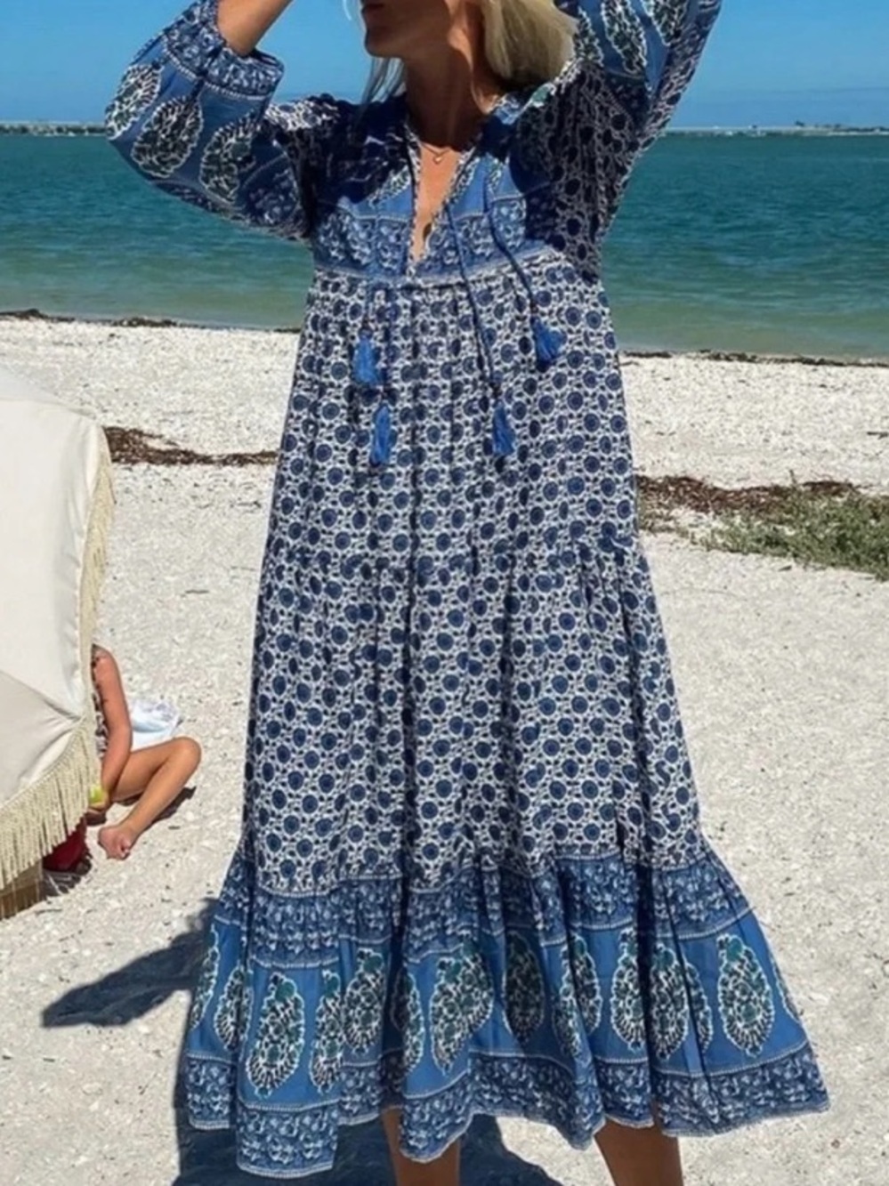 Emerson Fry India Collection Blue Bohemian Maxi Dress Size S